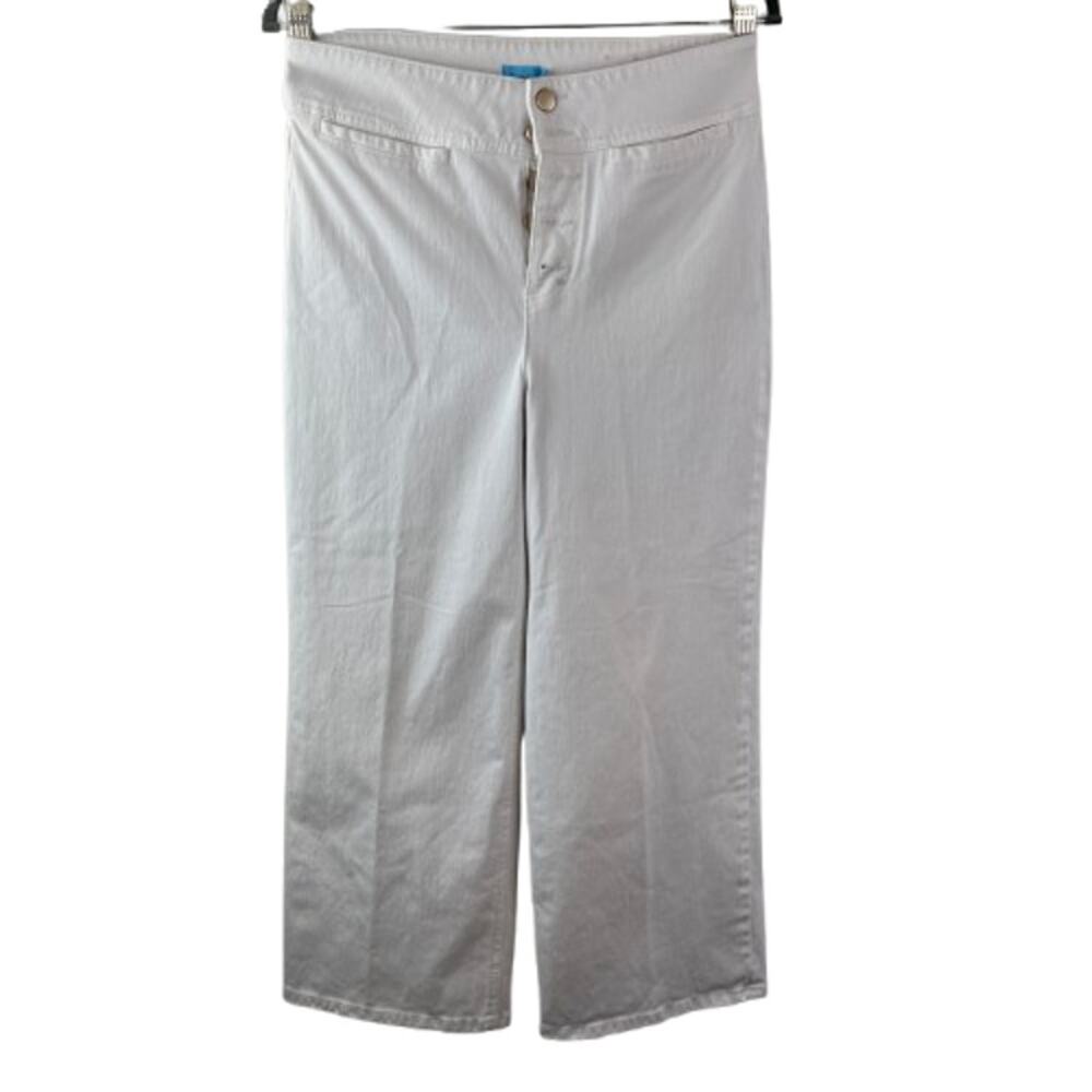 J.McLaughlin White Jeans Cotton Stretch Denim High-Rise Wide Leg Button-Fly Sz 8